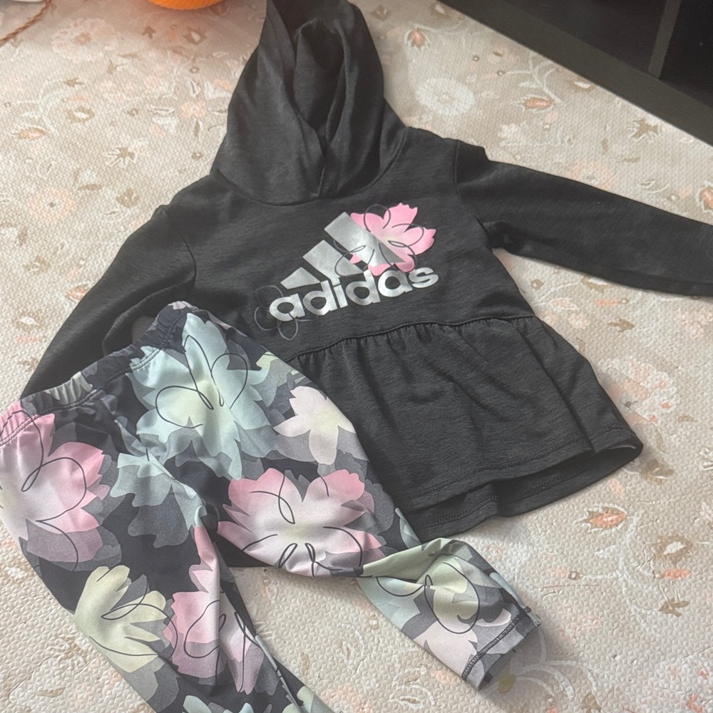 Adidas Charcoal Hoodie and Pastel Floral Leggings
